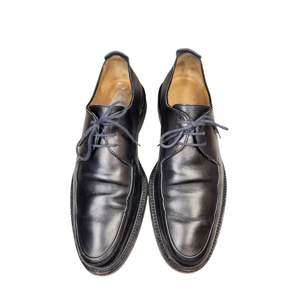 Bally Orbin Black Leather Apron Toe Derby Shoes Luxury Swiss Classic Oxfords 9
